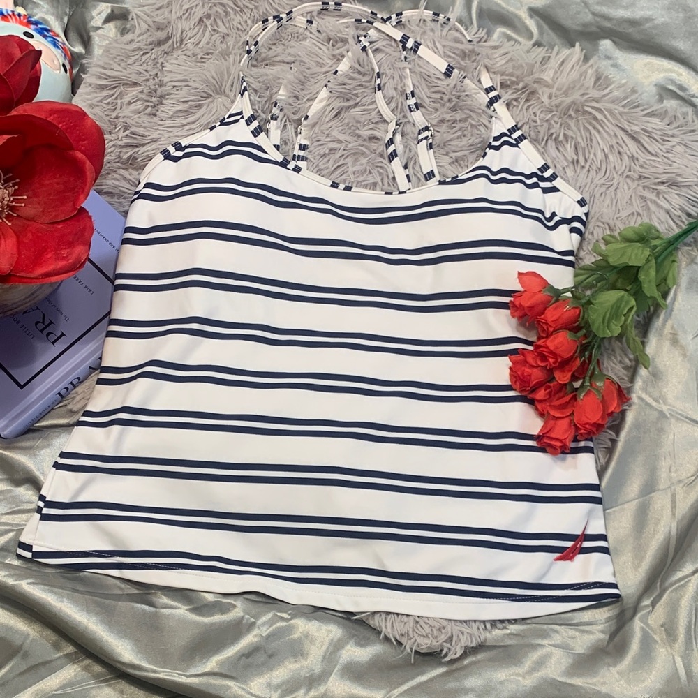 🌹Nautica • White and Navy Striped Tankini • EUC